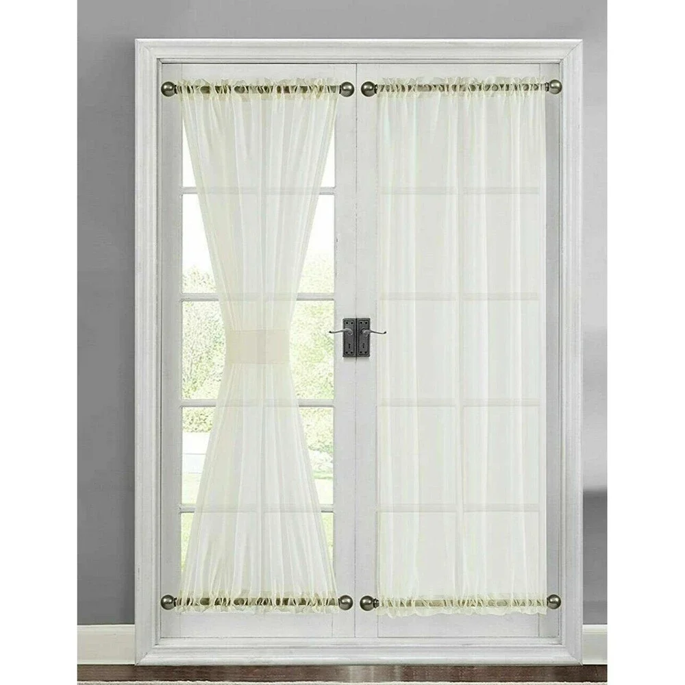 Lichtenberg French Door Curtain Panel Ivory Sheer Voile Rod Pocket 72